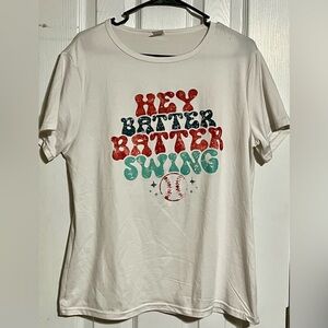 White Tee with Colorful Baseball Graphic